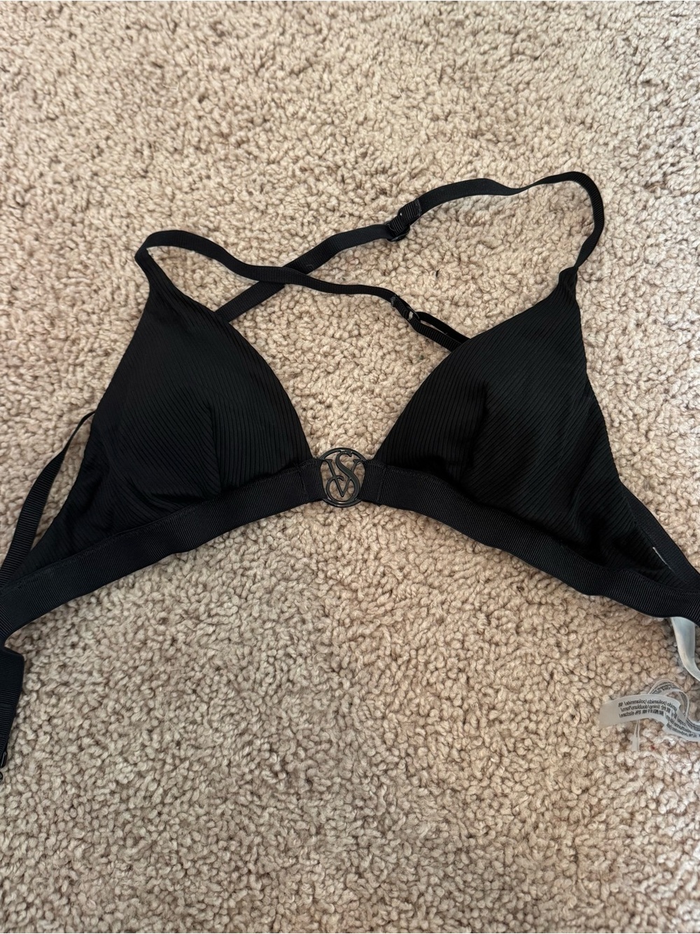 Victoria's Secret Black Ribbed Triangle Bralette Bikini Top